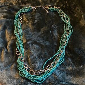 Green Beaded Necklace with Silver Accents